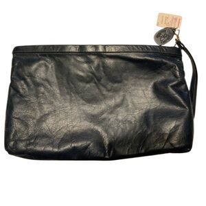 Nwt Vintage Etra Blue Leather Envelope Top Zipper Wristlet Clutch